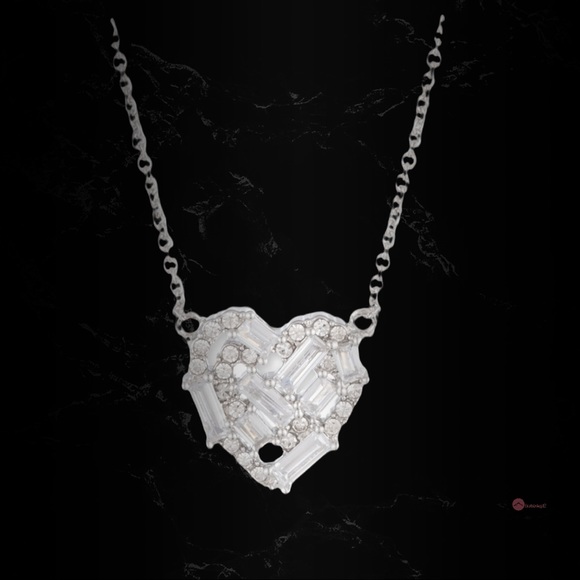 GIVENCHY Silver Pave Round Baguette CZ Crystal Heart Pendant Necklace - Picture 7 of 9